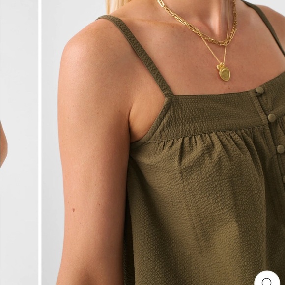 Faherty Marina Seersucker Olive Green Button-Up Women's Top - Picture 2 of 7